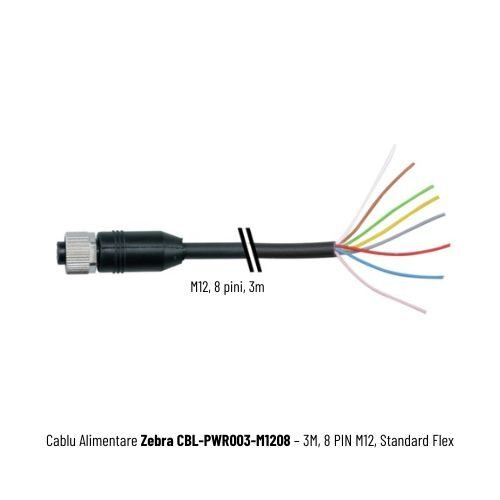 Zebra Power Cable CBL-PWR003-M1208 – 3M, 8 PIN M12, Standard Flex