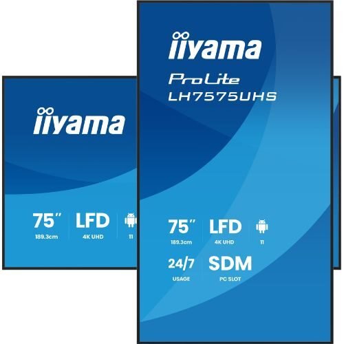 Display Digital Signage 75" 4K UHD Android 11, HDMI/DP, Wi-Fi, SDM Slot, 24/7 - iiyama LH7575UHS