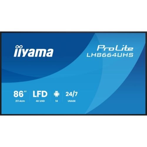 Display Digital Signage 86" 4K UHD, Android 14, USB-C, Wi-Fi, 24/7 - iiyama LH8664UHS-B3AG