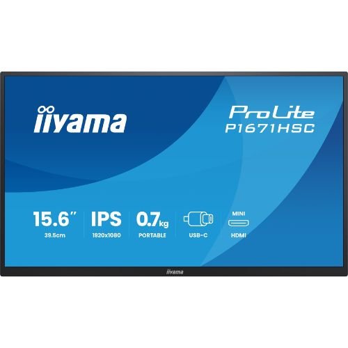 Portable monitor 15.6”, IPS Full HD, USB-C, Mini HDMI, Speakers, Leather case – iiyama P1671HSC-B1