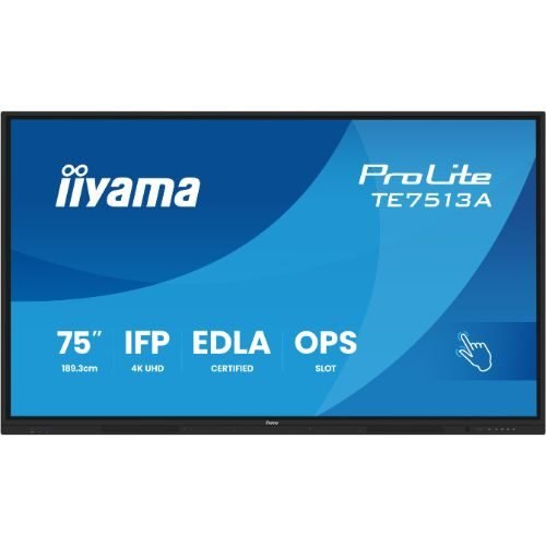 75” Google EDLA-certified 4K UHD interactive display with PureTouch-IR⁺ touch and Android 14 – iiyama TE7513A-B1AG