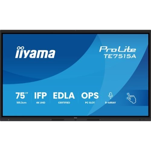 75” 4K UHD interactive display with Android 14 EDLA, DeepContrast-IR+ touch and premium design – iiyama TE7515A-B1AG