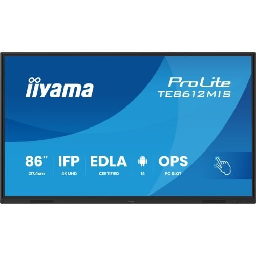 86” 4K UHD interactive display with PureTouch-IR touch, Android 14 and iiWare 13E – iiyama TE8612MIS-B4AG