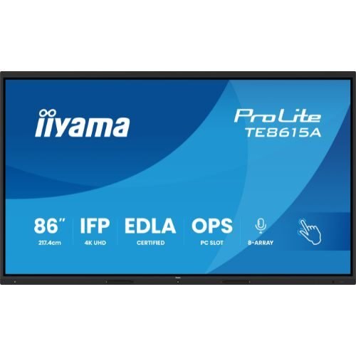 86” 4K UHD interactive display with Android 14 EDLA, DeepContrast-IR+ touch and premium design – iiyama TE8615A-B1AG