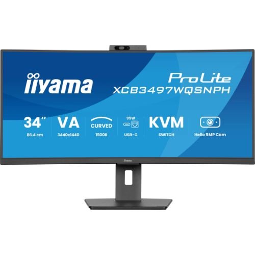 34'' UWQHD Curved Monitor, Windows Hello, USB-C Dock & KVM - iiyama ProLite XCB3497WQSNPH-B1