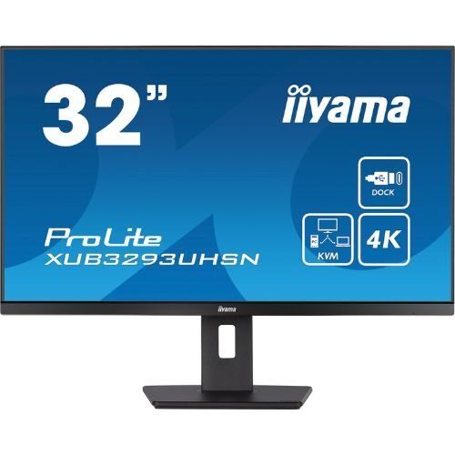 32" 4K IPS Monitor with USB-C Dock 65W, KVM and LAN RJ45 - iiyama ProLite XUB3293UHSN-B5
