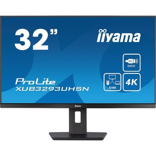 32" 4K IPS Monitor with USB-C Dock 65W, KVM and LAN RJ45 - iiyama ProLite XUB3293UHSN-B5