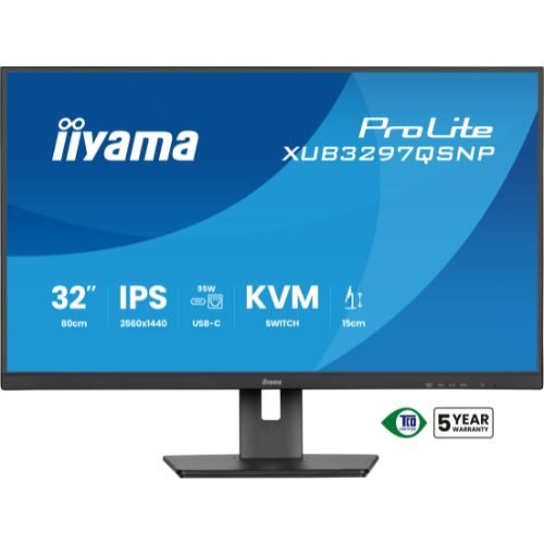 32" 4K UHD IPS LED Monitor, 65W USB-C Dock, KVM, RJ45 LAN, 4ms, HDMI, DP, 150mm height adjustment – ​​iiyama XUB3293UHSN-B1