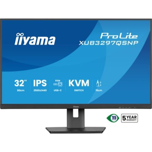 32" 4K UHD IPS LED Monitor, 65W USB-C Dock, KVM, RJ45 LAN, 4ms, HDMI, DP, 150mm height adjustment – ​​iiyama XUB3293UHSN-B1