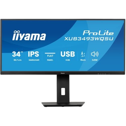 34” UWQHD IPS Monitor, 120Hz, PiP/PbP, USB Hub, 1ms, HDMI/DP, height adjustment – ​​iiyama XUB3493WQSU‑B5