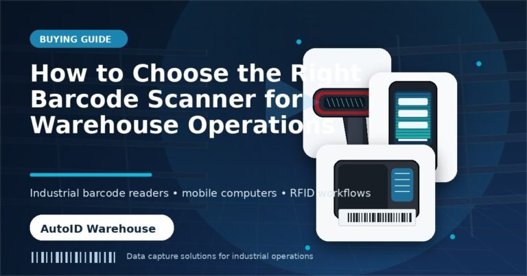 Warehouse worker using an industrial barcode scanner to scan inventory labels