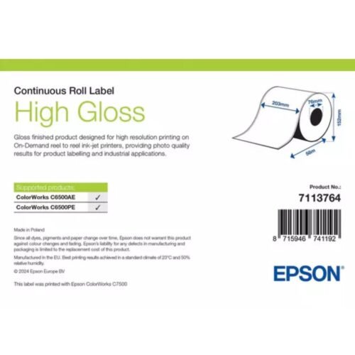 High Gloss Paper Labels 203 mm x 58 m, Continuous Roll, 76 mm Core Epson 7113764