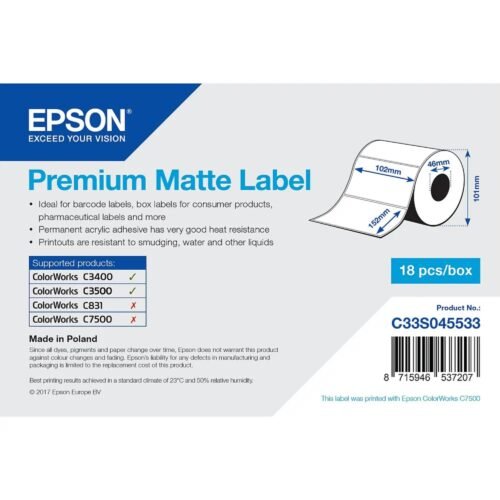 Premium Matte Label Roll 102 x 152 mm (225 labels) ColorWorks C3500 Epson C33S045533
