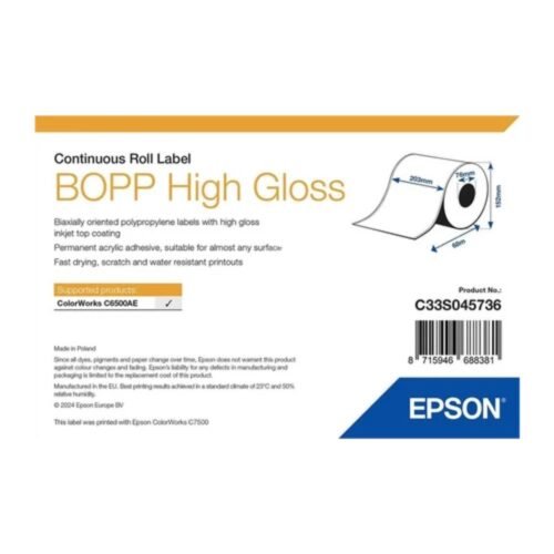 Synthetic labels BOPP High Gloss 203 mm x 68 m, continuous roll, 76 mm core Epson C33S045736