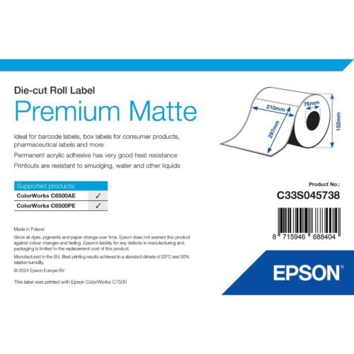 Premium Matte paper labels 210x297 mm, 200 labels/roll, 76 mm core Epson C33S045738