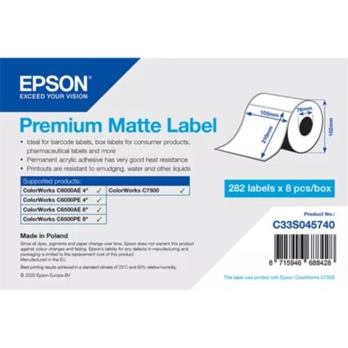Premium Matte paper labels 105x210 mm, 282 labels/roll, 76 mm core Epson C33S045740