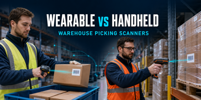 Warehouse picker using a wearable barcode scanner compared with an operator using a handheld scanner