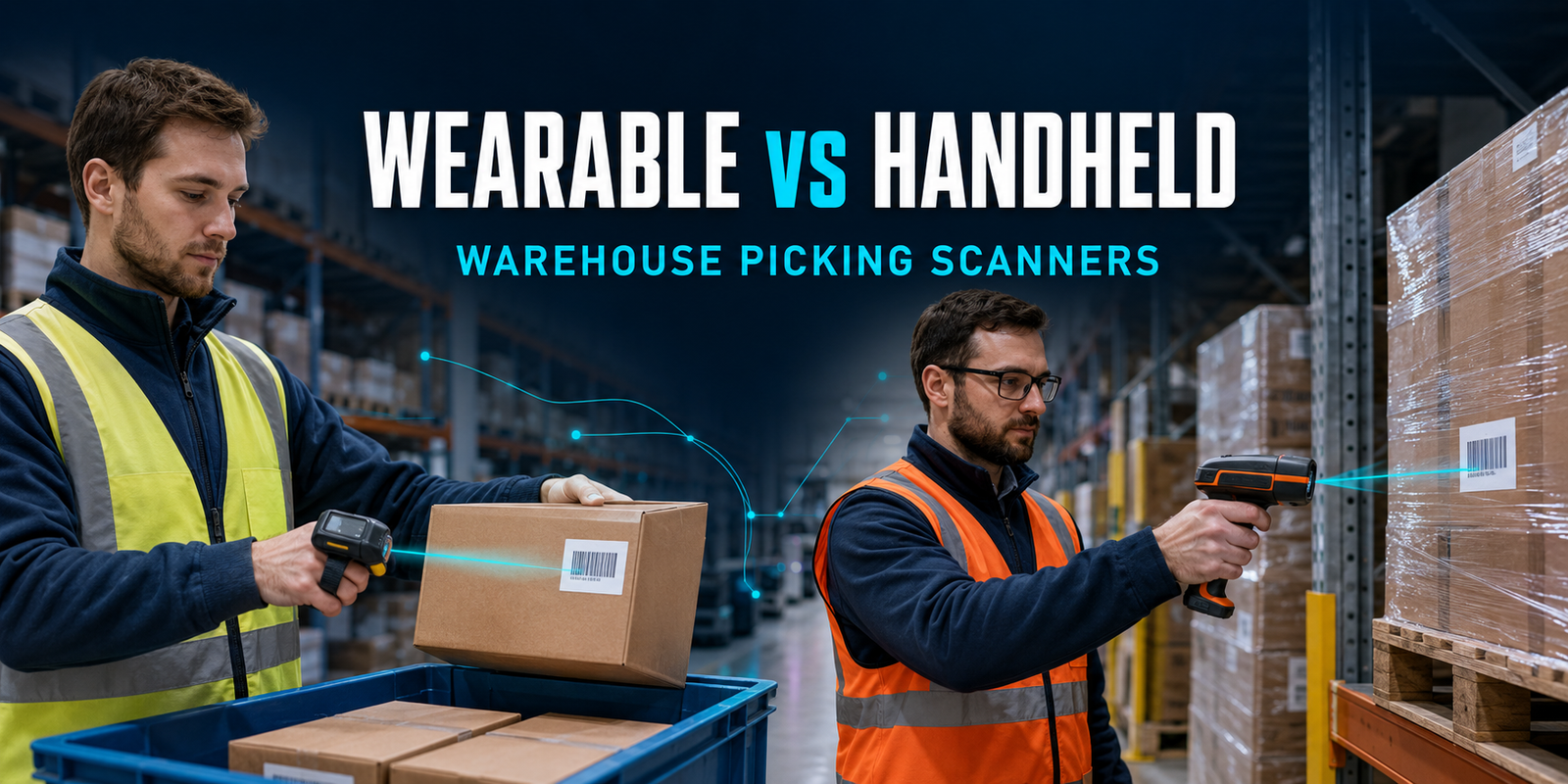 Warehouse picker using a wearable barcode scanner compared with an operator using a handheld scanner